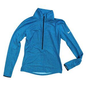 Nike Pro Half Zip Pullover Womens Size Medium Blue Polka Dot Long Sleeve Dri-Fit